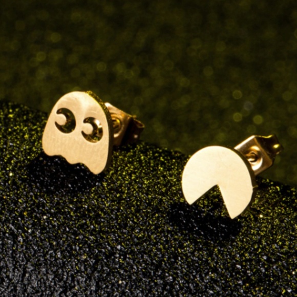 One Magnolia Jewelry - Tiny Pacman Retro Stainless Steel Stud Earrings